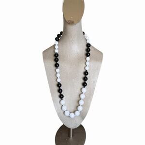 Vintage Monet Black White Graduated Bead Necklace Signed Statement Jewelry